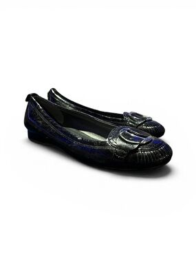 Stuart Weitzman Black Leather Ballet Flats Buckle Detail Sz 8.5